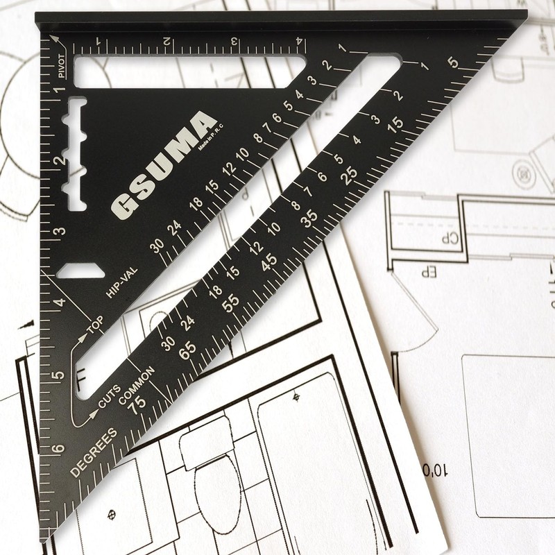 GSUMA 7 Inch Carpenter Square,Rafter Square,Aluminum Alloy Triangle Ruler,Layout Measuring