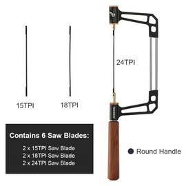TOOLCOOL Coping Saw for Woodworking Aluminum Alloy Frame Hardwood Round Handle Handsaw with 15T 18T 24T High Speed ​​Steel Saw Blades