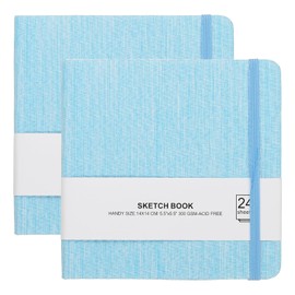 PATIKIL 5.5x5.5" Watercolor Sketchbook, 2Pcs 24 Sheet 300GSM/203lb Watercolor Paper Sketchbooks Acid Free Watercolor Journal Hardcover Artists Paper Pads for Painting, Light Blue