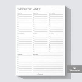 Fantastino® A5 weekly planner pad - 66 sheets (for 15 months), to-do lists and weekly overview without fixed date. Tear off notepad for appointments, tasks, reminders and space for notes