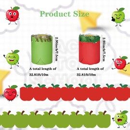 65.6ft Back to School Apple Bulletin Board Border Decorations - 2 Rolls Red and Green Apples Trim, Reusable Classroom Edging for Teacher Chalkboard Decor Decorations & Homeschool Supplies