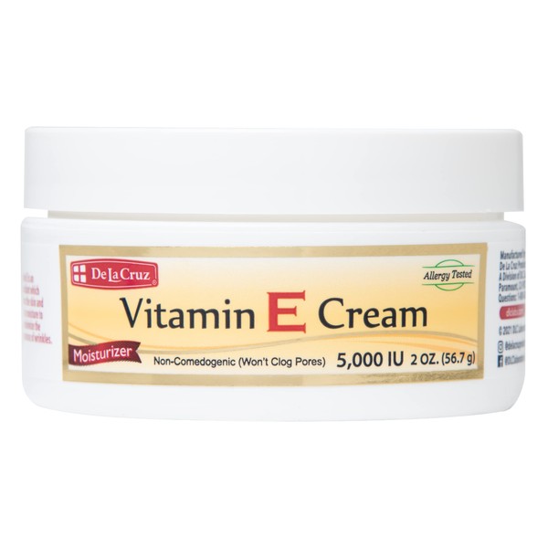 De La Cruz Vitamin E Cream Moisturizer for Face and Neck - Moisturizing Anti-Aging Skin Care for All Skin Types - Made in USA, 2 OZ.