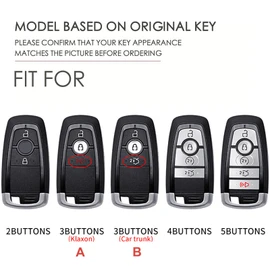 ontto Metal Leather Car Key fob Cover fit for Ford Mustang Ranger Transit EcoSport Everest Bronco Edge Fusion Key Holder case 2/3/4/5 Buttons keyring Shell keychain accessories Brown 2