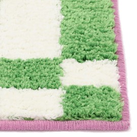 Francfranc Checkerboard Kitchen Mat, Medium, Green x Pink, Microfiber Material, Non-Slip, New Life