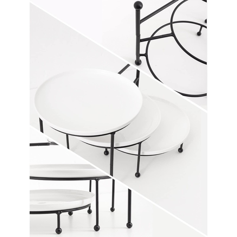 Kanwone 3 Tiered Serving Stand with White Porcelain Plates, Tiered