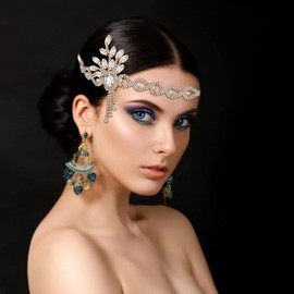 Lurrose 1920s Headband for Women Vintage 1920s Hair Accessories for Women Wedding Party Costume Flapper Accessories Crystal Tiara