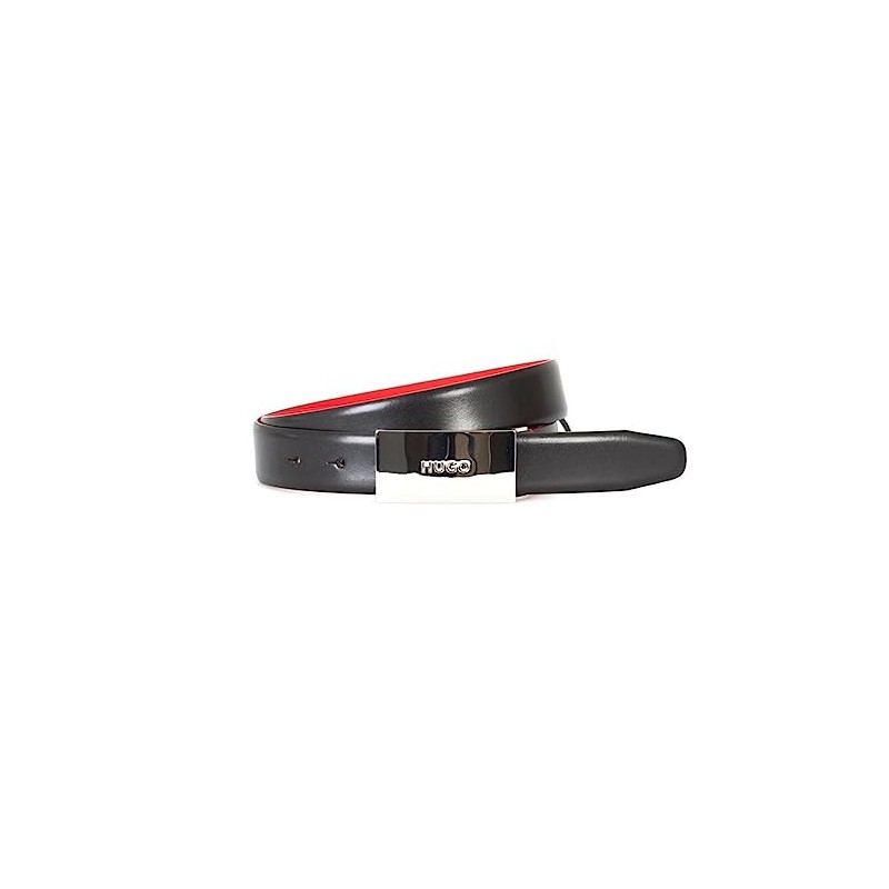 Hugo Men's Baldwin Plaque Leather Belt Black 90 (US Men's