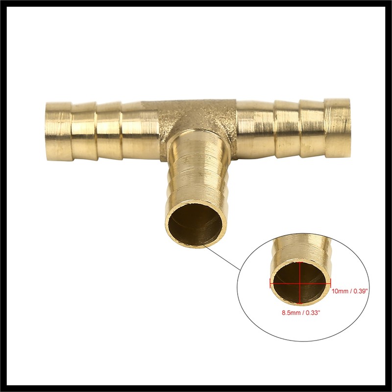 Hihaha 10mm Hose Barb Brass 3 Way Tee Joiner Adaptor