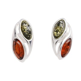 Amber Earrings - Baltic Honey and Green Amber Stud Earrings - Sterling Silver Jewelry Collection