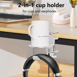 WANGCL Desk Cup Holder 360° Rotating Bracket Save Space PC Gaming Headset Stand Under The Desk for Home Office（Silver）