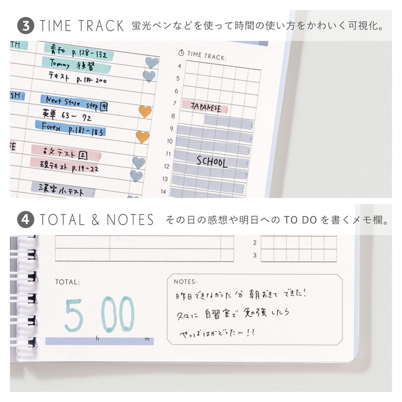 Iroha Publishing GSSD-13 Notebook, Ring Notebook, Study Planner, Daily Checkered,