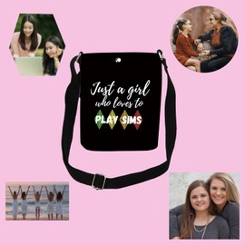 FOTAP Game Lover Gift Video Game Bag Just A Girl Who Loves To Play Sims Makeup Bag Sim Game Gift, Play Sims Cr
