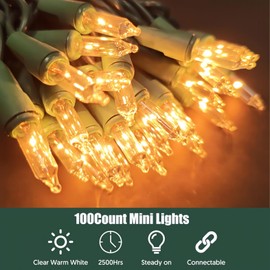 Christmas Lights Clear White 100 Count Incandescent String Light UL Certified Connectable 21feet Christmas Tree Lights for Indoor Outdoor Wedding Christmas Decorations Valentines Day Decor Green Wire