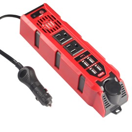 200W Car Power Inverter DC 12V to 110V AC with Dual Outlets and 4 USB Type C Ports 2.4A Fast Charge, Car Adapter Power Inverter, Car Outlet Converter for Road Trips