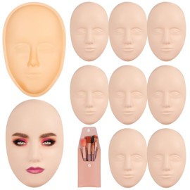 Silicone Mannequin Face Set - 8 Pcs, Practice Face Board, 8 Makeup Brushes for Permanent Makeup & Art Creation