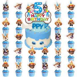 25pcs Dog 5th Birthday Party Supplies, Puppy Pet Cupcake Toppers Decoration, Dog Theme Happy Birthday Cupcake Toppers Baby Shower Kids Decorations (5th)