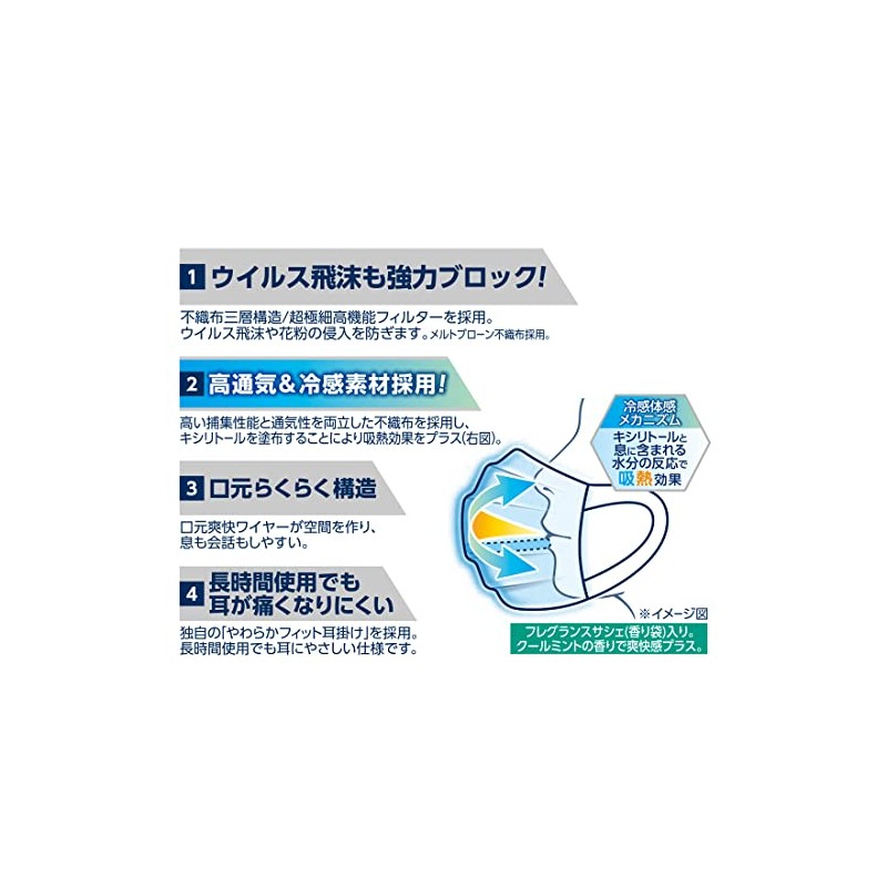 Elleair Hyper Block Mask, Stuffiness, Refreshing Coolish, Regular Size, 30