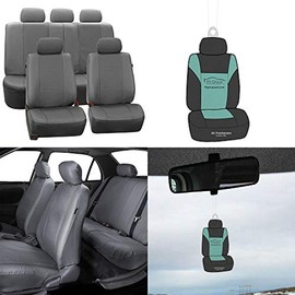 FH GROUP Full Set Deluxe Leatherette Car Seat Covers, Airbag Compatible and Rear Split, Gray Color- Fit Most Car, Truck, SUV, or Van