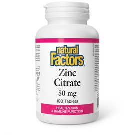 Natural Factors Zinc Citrate 50 mg, 180 Tablets, Healthy Skin & Immune Function, One-Per-Day Formula