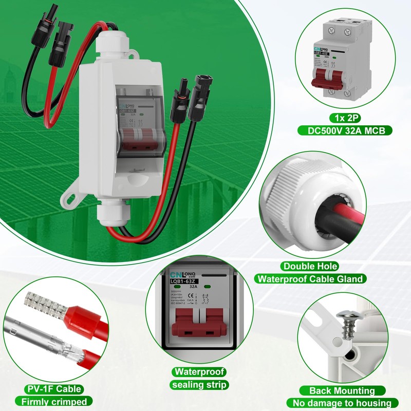 CNLonQcom Solar Panel Disconnect Switch 32 Amp 500V DC Miniature