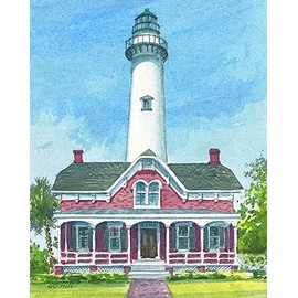 St. Simons Island Light. Coastal Georgia Lighthouse by Gerald C. Hill. Matted Watercolor Art Prints (8x10)