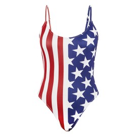 One Piece Swimsuit Women 4th of July Ribbed Open Back Bathing Suit for Women National Flag Swimwear Flag S
