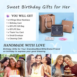IEFLIFE 80th Birthday Gifts for Women, 8 Circle Necklaces Jewelry for Woman Her Eighty 80 Years Old Gifts for Her Mom Grandma 8 Decades Necklace for Women