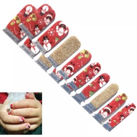 Jaysea Kids Nail Wraps - Color Christmas Red Fold Santa Street Nail Strips, B4G1