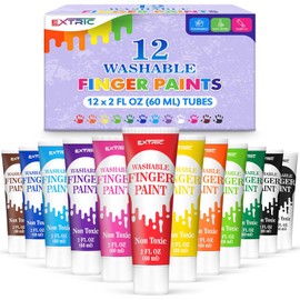 Pintura de dedos lavable para niños pequeños de 1 a 3 a 12 colores, pintura lavable para niños, pinturas no tóxicas para niños pequeños, tubos de 2 onzas líquidas, pinturas de témpera para niños, manualidades y pintura de dedos, edades 1-8