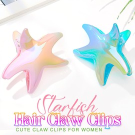 CAKURE Starfish Claw Clips Cute Acrylic Hair Clips Beach Hair Claws for Thin Hair Accessories for Women and Girls (Pack of 2) (a-pink&blue)