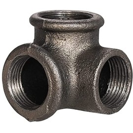 Baby Flower 90 Black Malleable Iron Pipe Fitting Connector 3 Way Side Outlet Elbow Pipe Fitting for Industrial Vintage Style DIY Furniture (1/2 in)