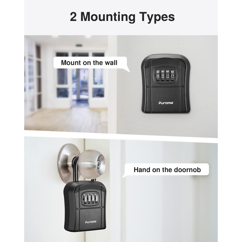 Puroma Key Lock Box, Portable Combination Lockbox Wall-Mounted Storage for