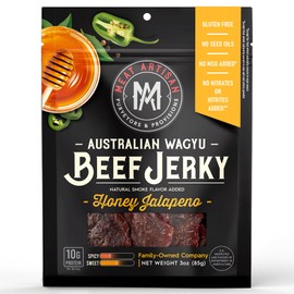 Meat Artisan Beef Jerky - Australian Wagyu Honey Jalapeño - High Protein Snack - Gluten Free No MSG - Premium Gourmet Natural 3oz (85g)