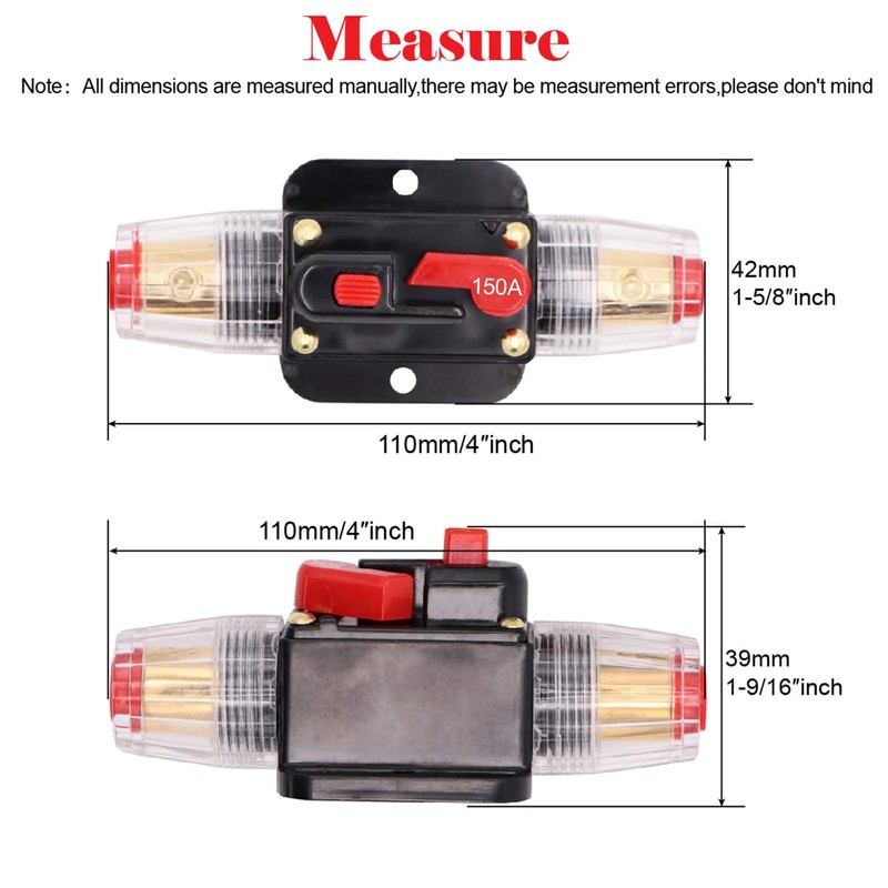 2 Pack 150A Inline 12 Volt Circuit Breaker with Manual