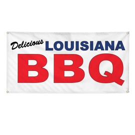 Vinyl Banner Multiple Sizes Delicious Louisiana Bbq Blue Red Food Bar Restaurant Truck Restaurant & Food Outdoor Weatherproof Industrial Yard Signs 10 Grommets 60x144Inches