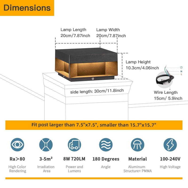 MVBT Outdoor Modern Post Light, LED Fence Deck Column Cap