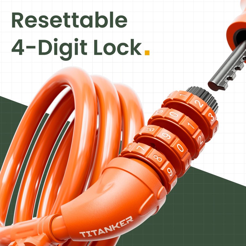 Titanker Bike Lock, Bicycle Lock 4 Feet Cable Lock 1/2
