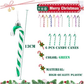 13cm Green White Candy Cane Christmas Decorations,6pcs Christmas Glitter Candy Cane,Xmas Tree Pendant Hanging Ornaments Plastic Candy Cane for Christmas Tree Decorations,Holiday New Year Party Decor