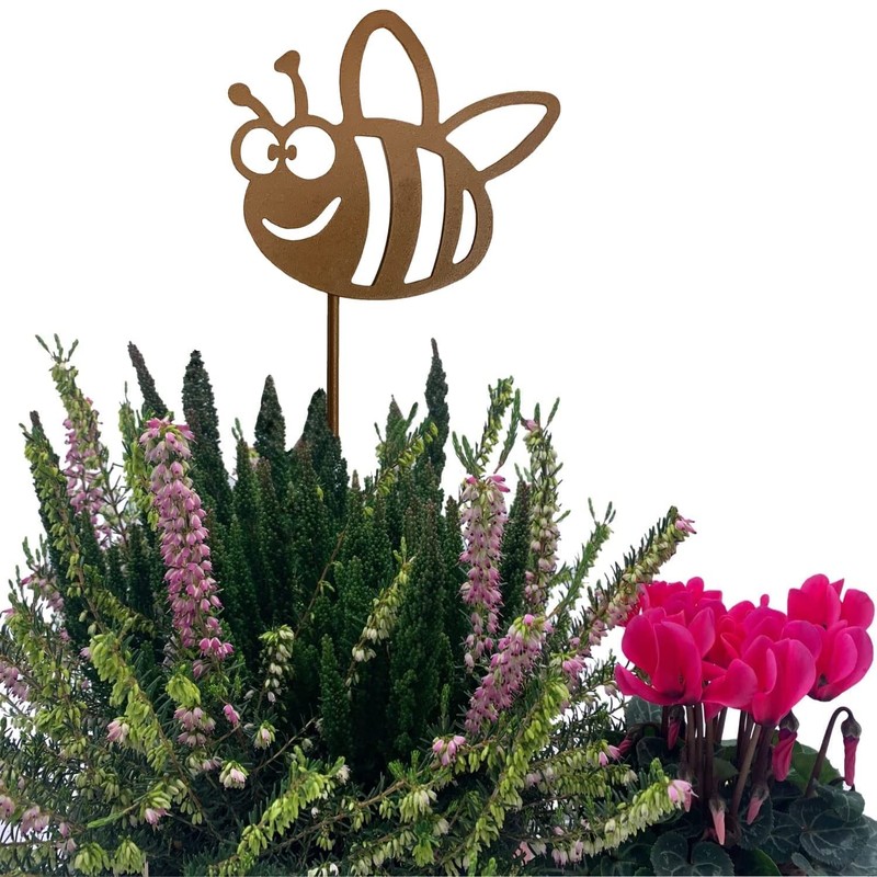 KRONLY Garden Stake Cute Thick Bee Rust Stake Metal Weatherproof