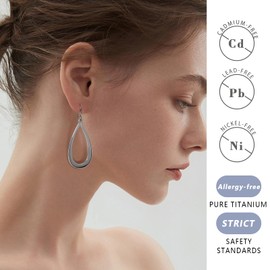 TGNEL Titanium Earrings Teardrop Dangle Earrings for Women, Lightweight Polished Dangling Earrings for Sensitive Ears