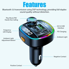 Universal Wireless Bluetooth 5.0 Car FM Transmitter MP3 Radio Adapter Kit Dual USB Charger
