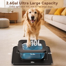 Twinsing 10L No Spill Dog Water Bowl, 2.6 Gal Stainless Steel No Splash Large Dog Water Bowl with Non-Slip Silicone Mat, Spill Proof Slow Drinking Pet Bowls for Messy Drinkers Indoor/Outdoor Use Black