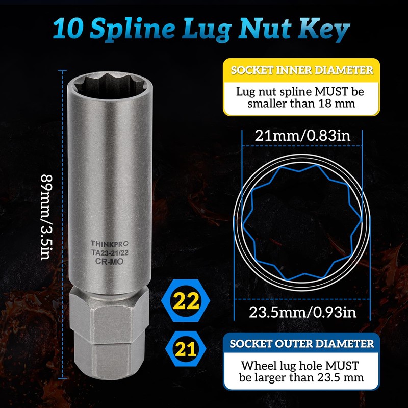 Thinkpro 10 Spline Lug Nut Socket,Replacement for TA23-21/22 10 Spline