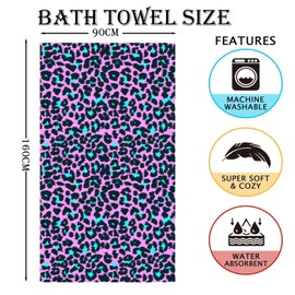 Large Thin Microfibre Beach Towel with Bag for Adult Men Women,160x90cm Hot Pink Leopard Beach Towels Quick Dry Sand Free Lightweight Swim Bath Towel for Travel,Swimming,Pool,Holiday,Camping,Yoga,Gym