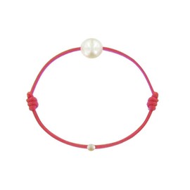 LES POULETTES Bijoux Classics Necklace and Bracelet Set White Pearl 8-9 mm with Wax Cord, Pearl