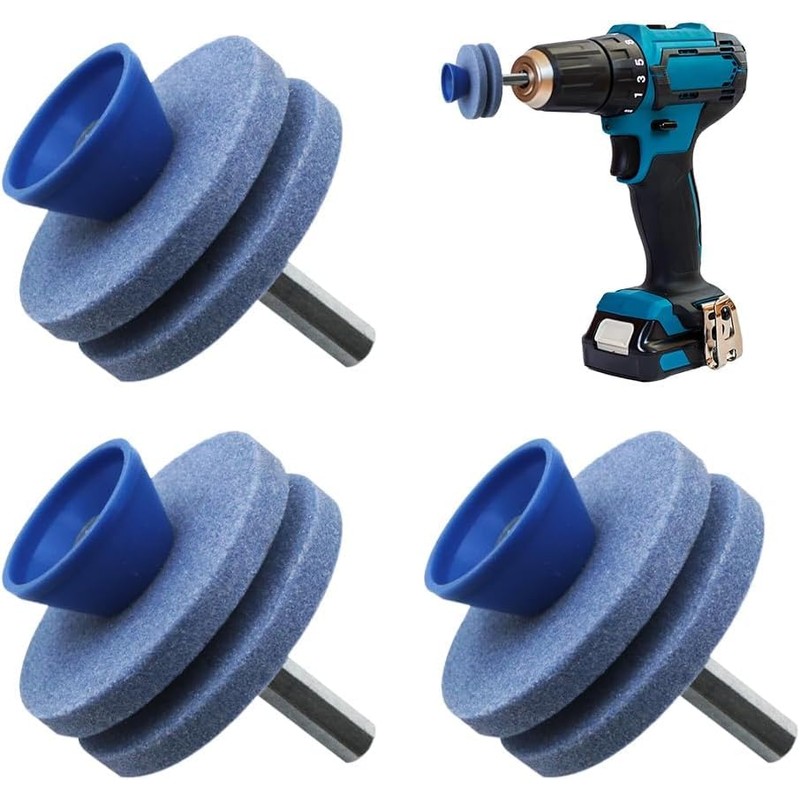4Pcs, Blue,Lawnmower Dull Blade Sharpener, Upgrade Double Layer Lawn Mower