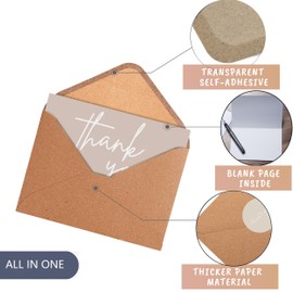 100 Bulk Khaki Thank You Cards with Kraft Envelopes and stickers - 4 Minimalistic Designs Blank Thank You Notes with Envelopes beige for business Wedding Bridal Gift Baby Shower Business Graduation