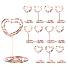sourcing map 12pcs Table Number Holders 1.97 Inch 50mm Tall Mini Heart Shape Steel Photo Holders for Centerpieces Table Place Card Holders for Wedding Reception Party Office Home, Rose Gold
