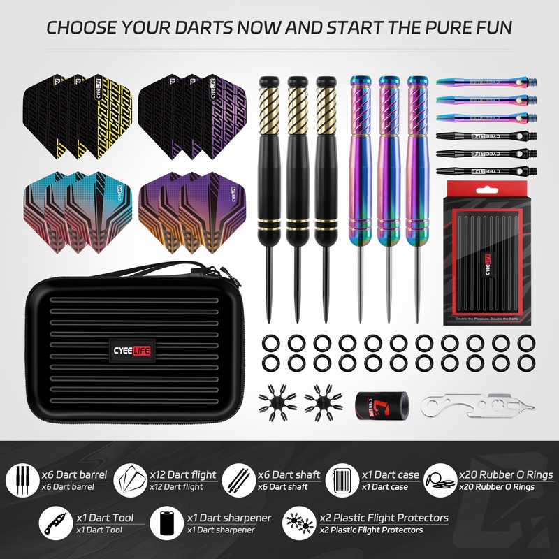 CyeeLife Pro Steel Tip Darts Set – 20g Brass Darts