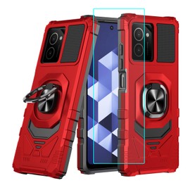 for HMD Vibe N159V Case with 1 Pack Screen Protector,Dual Layer Hybrid Heavy Duty Defender Protection,Sleek Rugged Reinforced Cushion Corner Kickstand Shockproof Bumper Cover Red
